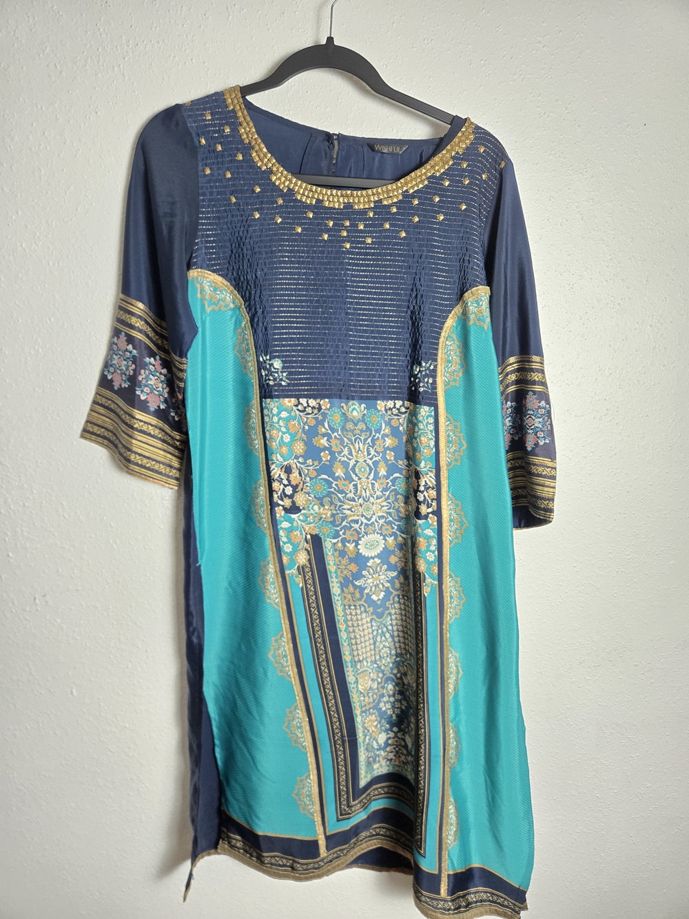 Blue & Teal Embellished Boho Tunic Dress